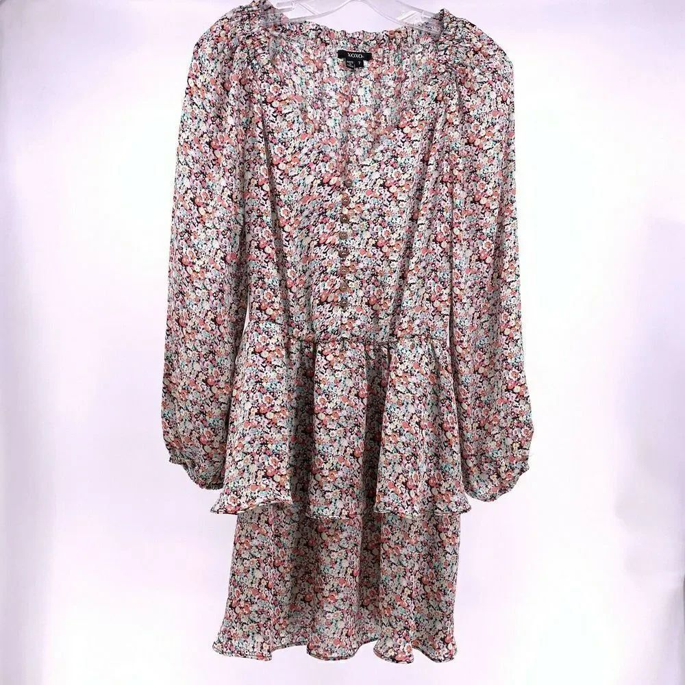 Floral Tiered Ruffle Balloon Sleeve Dress Size 7